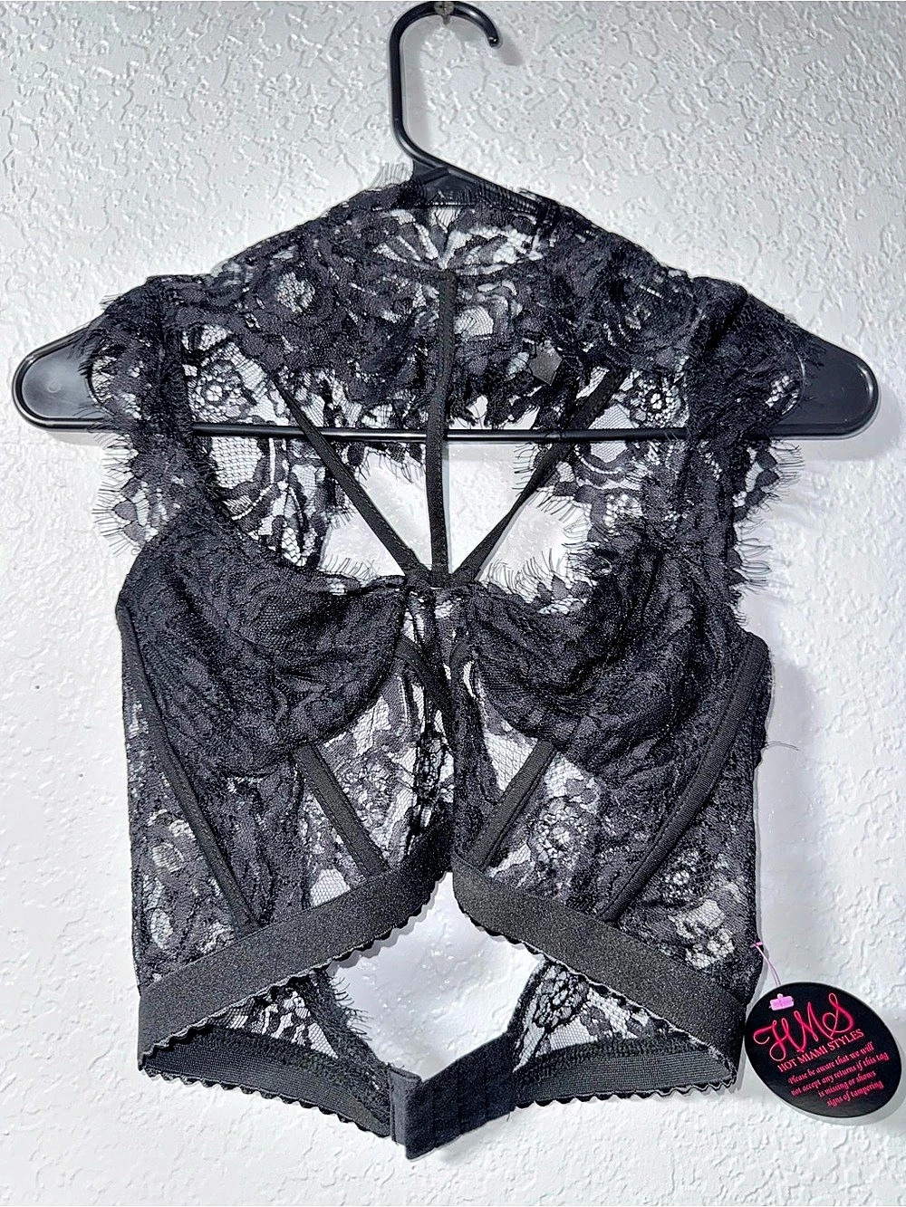 Hot Miami Styles Black Lace Halter Top NWT Size L